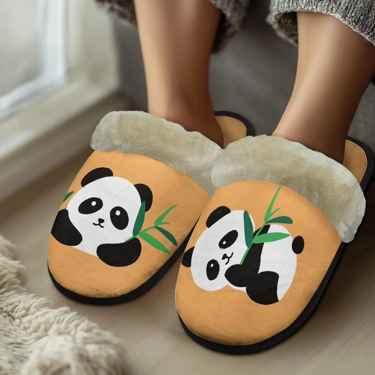 Women's Animal Plush Slippers Fuzzy Comfortable Anti-Skid Cotton Indoor Outdoor Slippers Slip-On Slippers for Ladies
