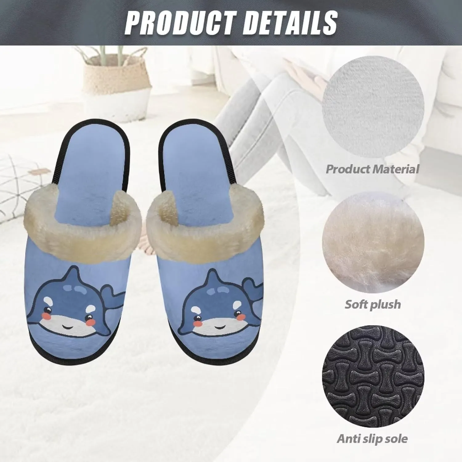 Women's Animal Plush Slippers Fuzzy Comfortable Anti-Skid Cotton Indoor Outdoor Slippers Slip-On Slippers for Ladies
