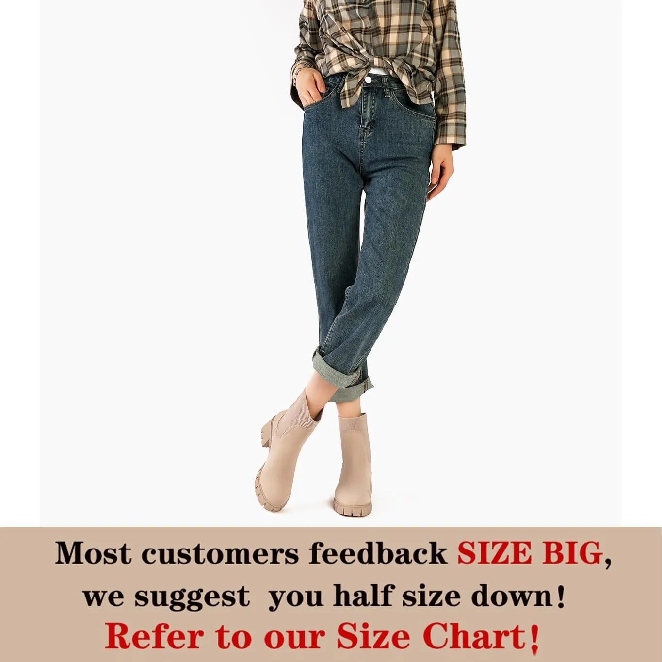 Womens Ankle Boots Lug Sole Comfortable Slip On Chelsea Booties Elastic Gore