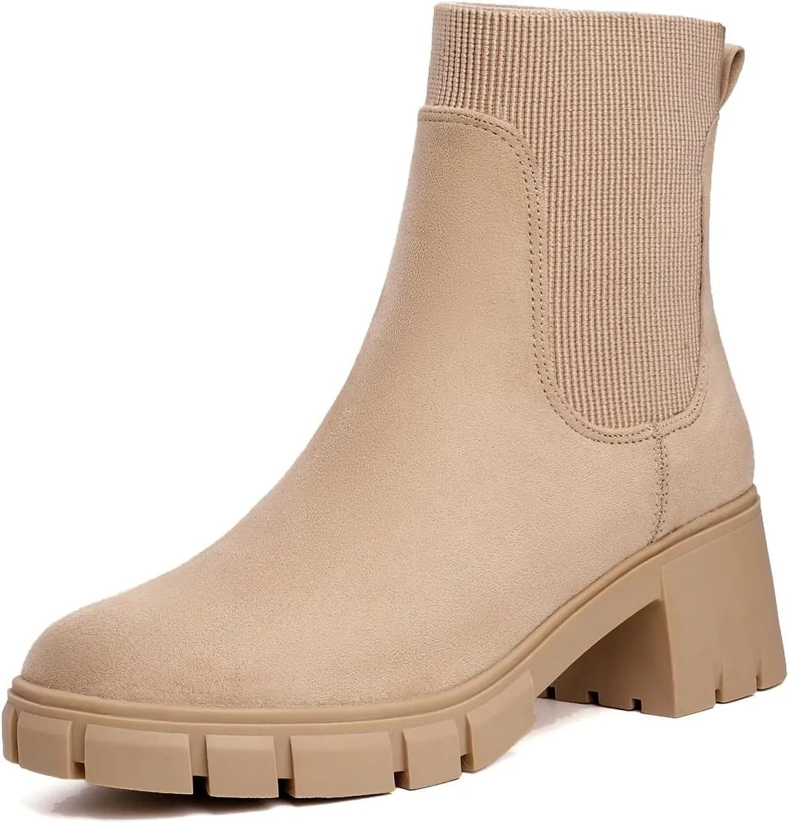 Womens Ankle Boots Lug Sole Comfortable Slip On Chelsea Booties Elastic Gore