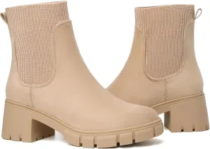 Womens Ankle Boots Lug Sole Comfortable Slip On Chelsea Booties Elastic Gore