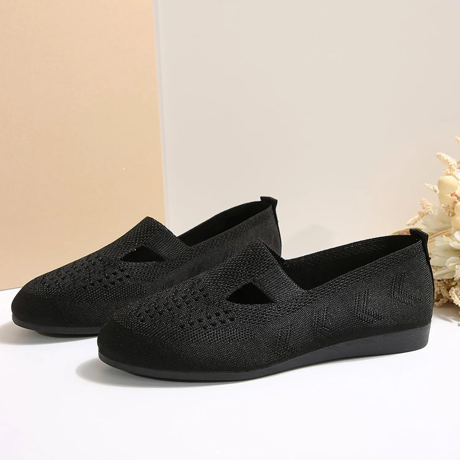 Women's Ballet Flats Soft Knit Lightweight Round Toe Slip On Comfort Ballerina Flat Shoes for Walking