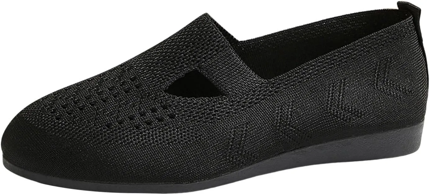 Women's Ballet Flats Soft Knit Lightweight Round Toe Slip On Comfort Ballerina Flat Shoes for Walking