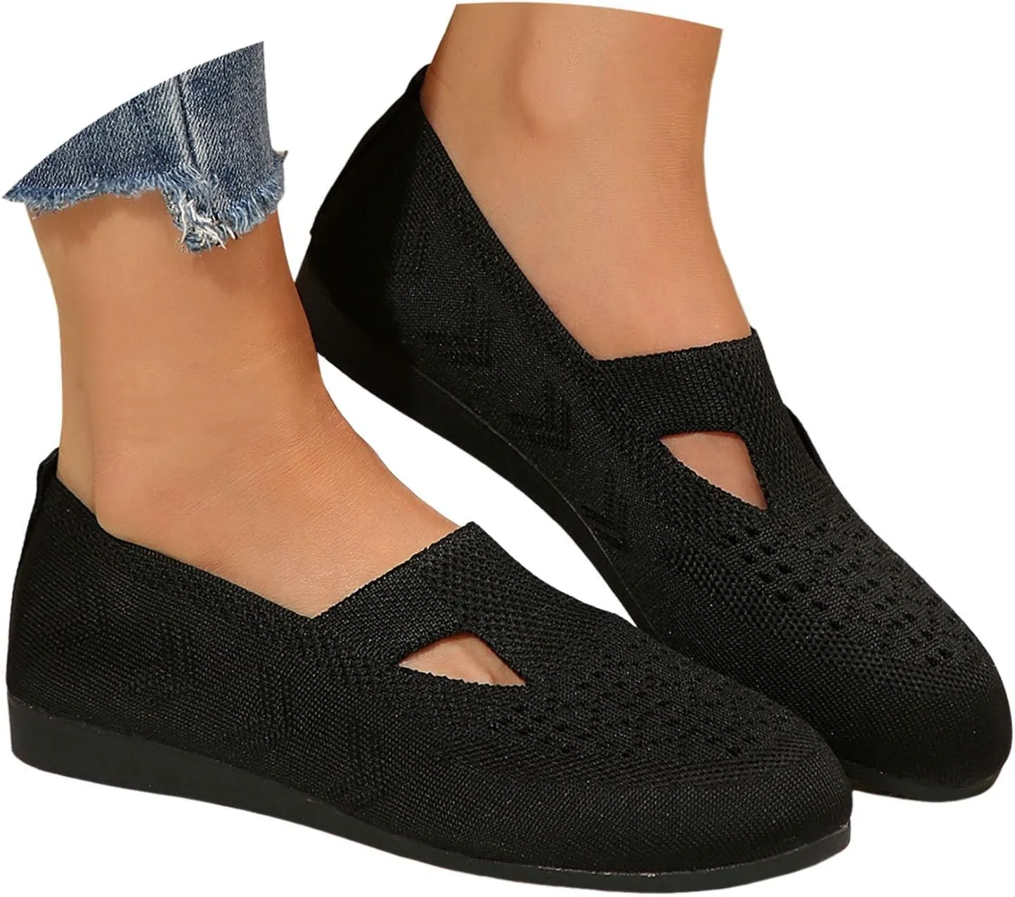 Women's Ballet Flats Soft Knit Lightweight Round Toe Slip On Comfort Ballerina Flat Shoes for Walking