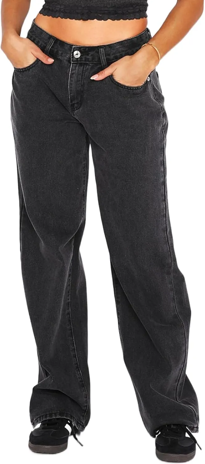 Women's Black Low Rise Baggy Jeans