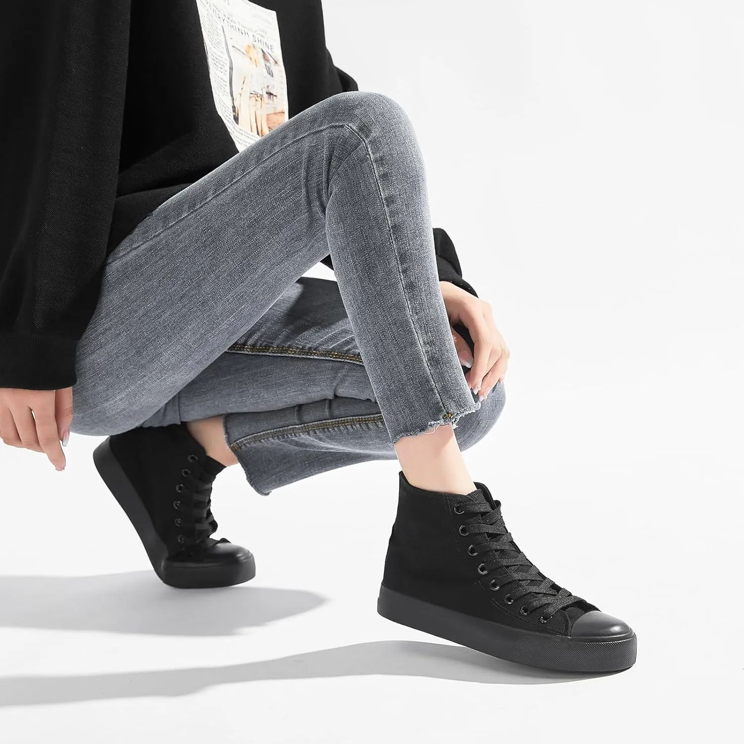Womens Canvas Sneakers High Top Lace ups Casual Walking Shoes