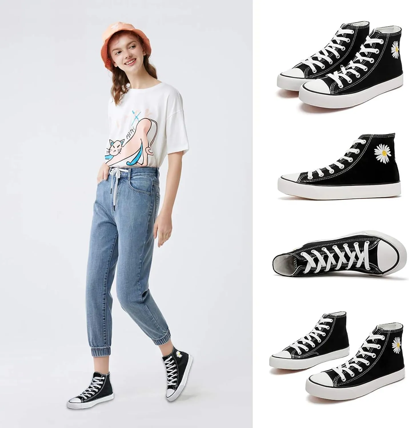 Womens Canvas Sneakers High Top Lace ups Casual Walking Shoes