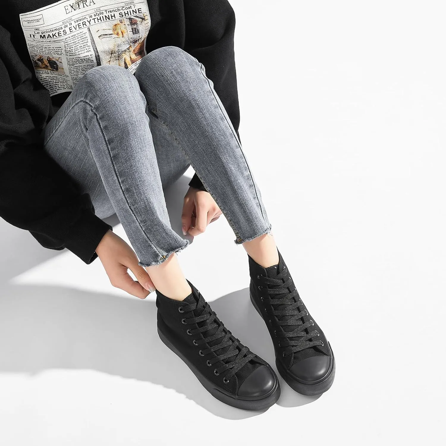 Womens Canvas Sneakers High Top Lace ups Casual Walking Shoes