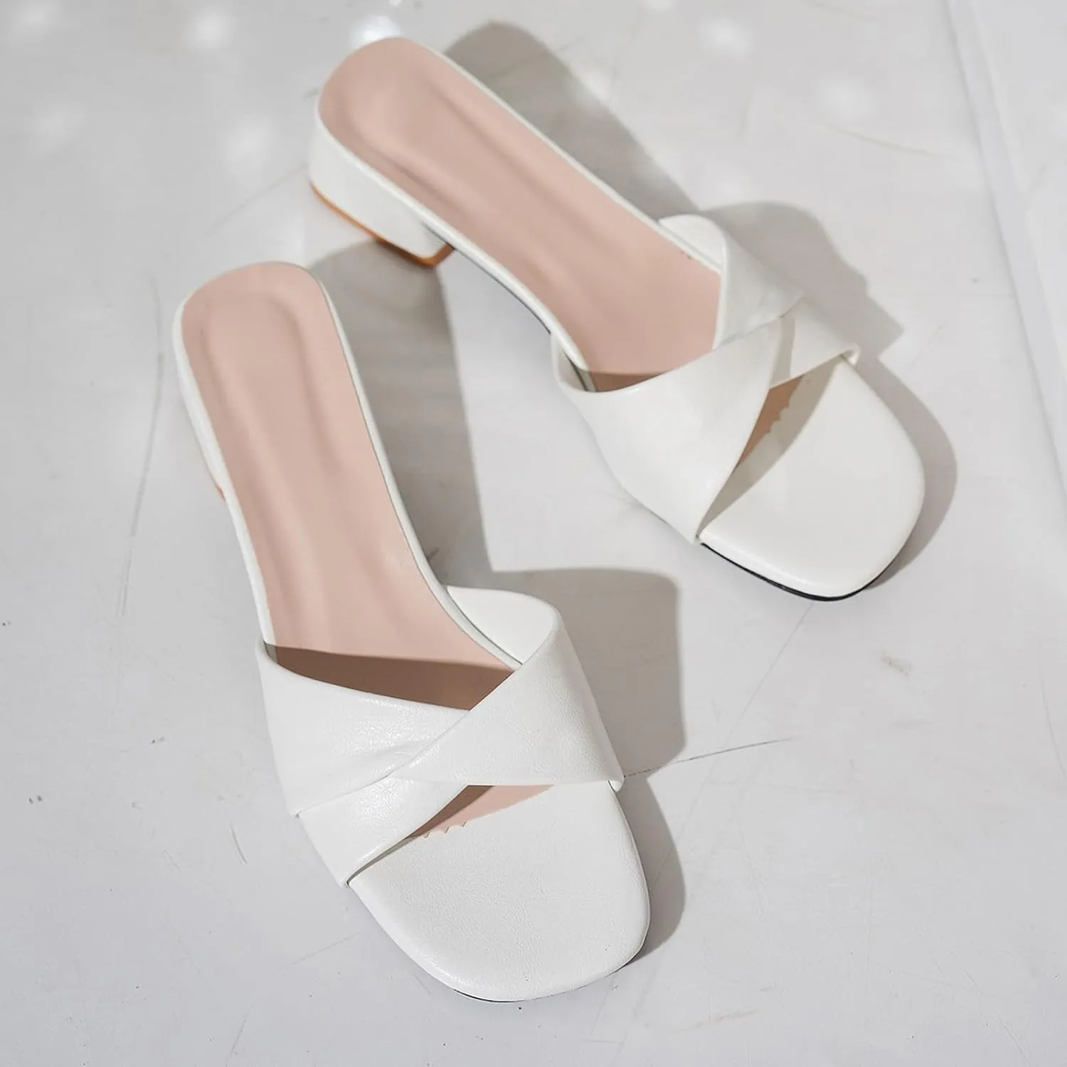 Women's Chunky Heel Sandals 2025 Square Toe Slip On Low Heels Solid Color Block Sandal with Twist Knot Bow Ladies Comfy Summer Orthopedic Slides Causal Daily Shoes for Bridal Evening Cocktail