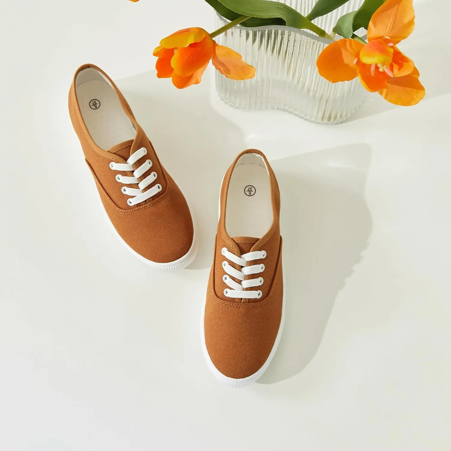 Womens Classic White Sneakers,Low Top White Canvas Shoes,Lightweight Casual Canvas Sneakers