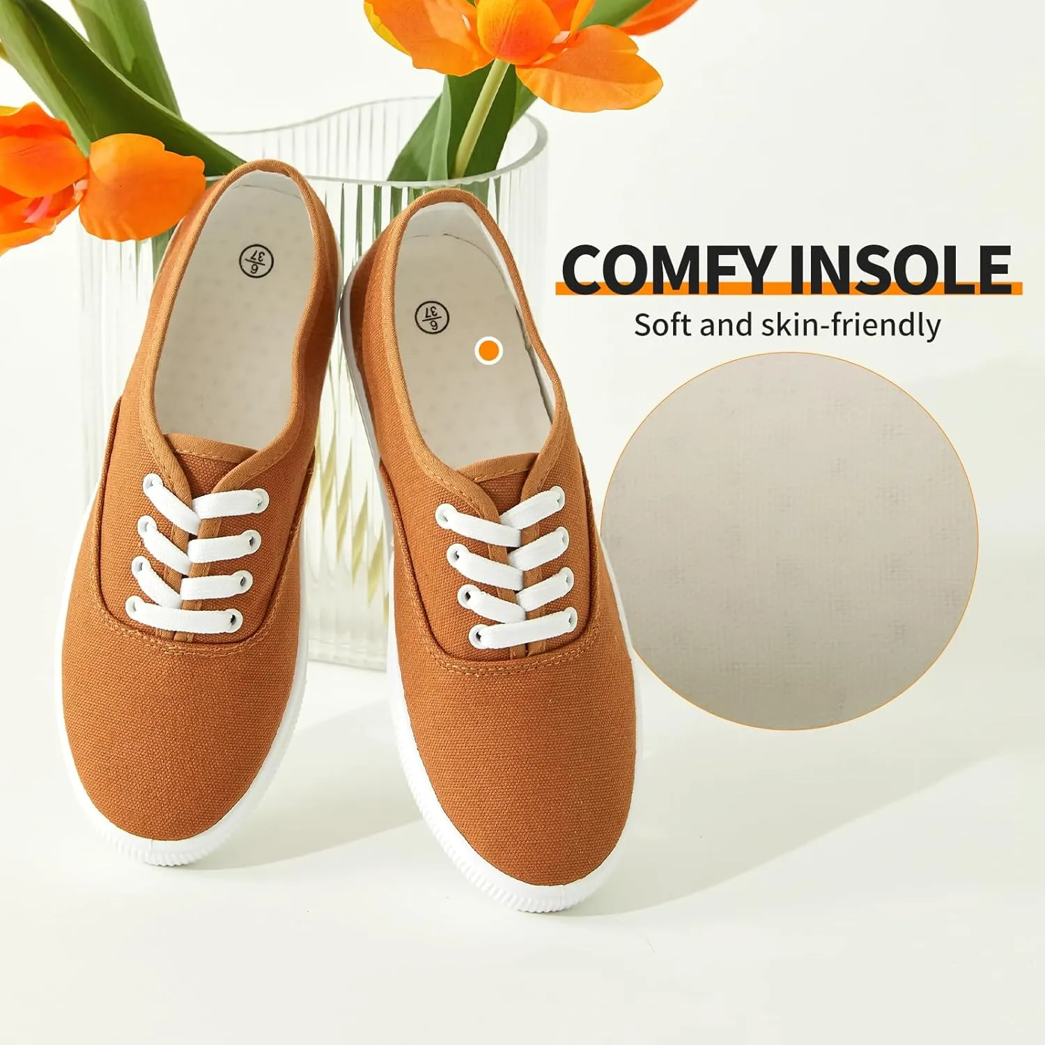 Womens Classic White Sneakers,Low Top White Canvas Shoes,Lightweight Casual Canvas Sneakers