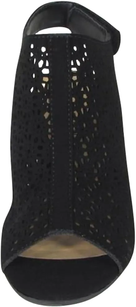 Women's Elect Caged Geometric Laser Cut Out Peep Toe Slingback Chunky Stacked Heel Ankle Bootie