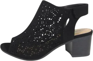 Women's Elect Caged Geometric Laser Cut Out Peep Toe Slingback Chunky Stacked Heel Ankle Bootie