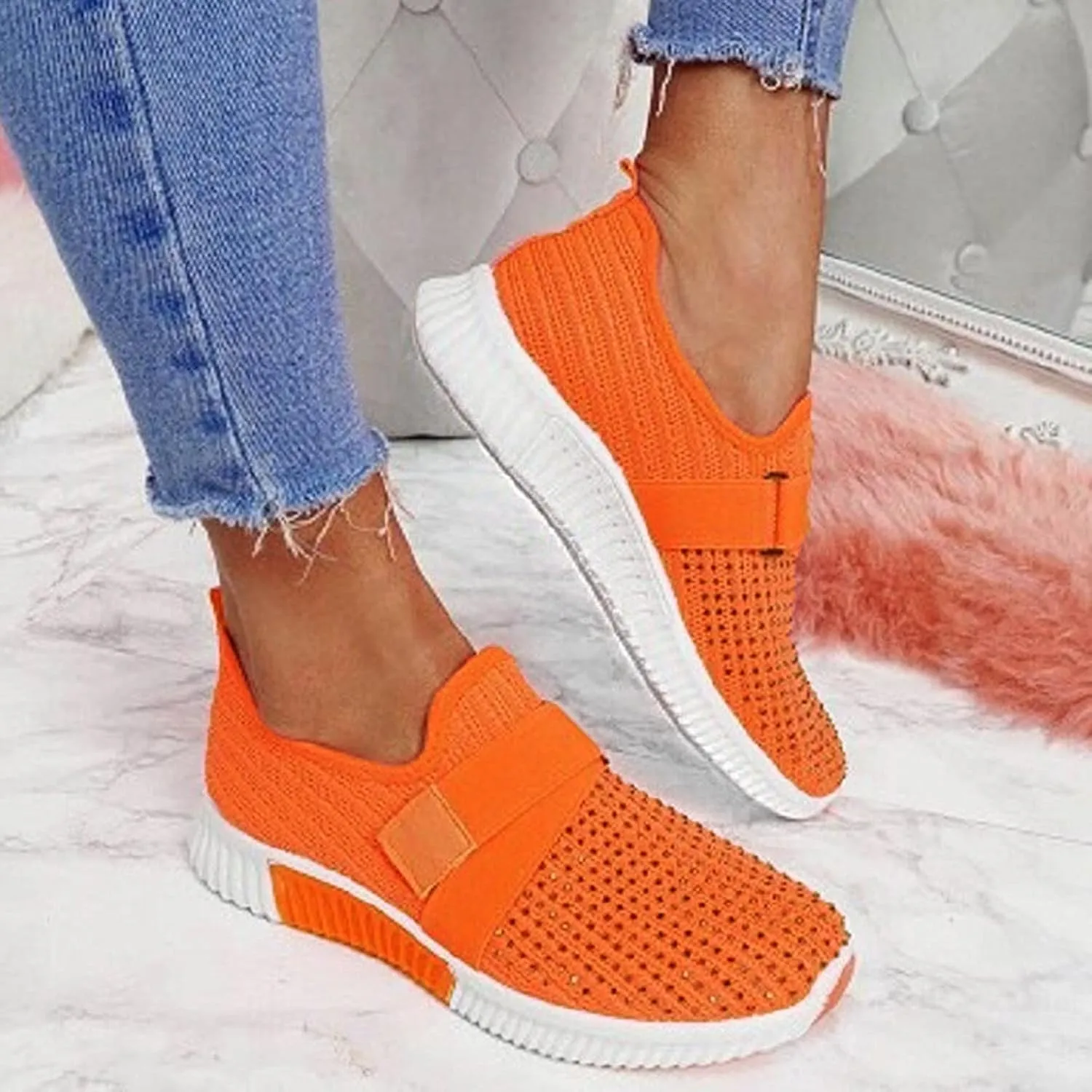 Women's Fashion Sneaker Mesh Slip On Black Non Slip Shoes for Women Comfortable Walking Shoes Women Arch Support Womens Navy Loafers Heeled Sneakers for Women