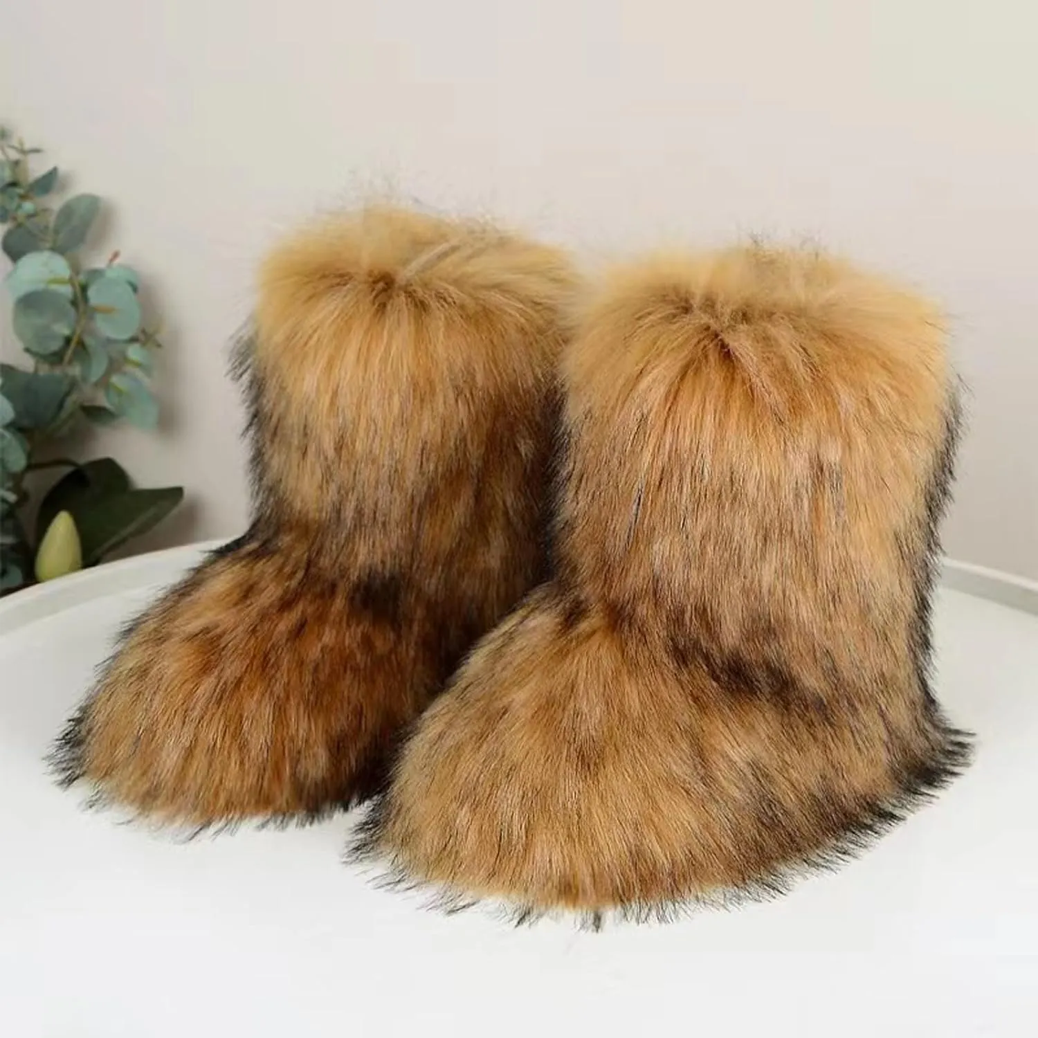 Women's Faux fur Boot Warm Comfortable Outdoor Flat Shoes Furry Fluffy Short Snow 2025 Boot Mid-Calf Boots