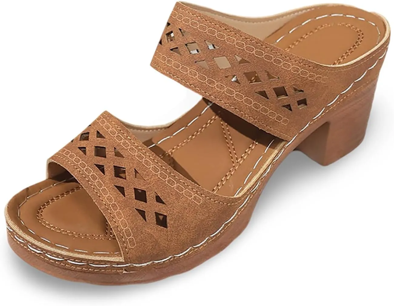 Women's Heeled Sandals Open Toe Slip On Block Womens Chunky Mid Heels Ankle Strap Sandal Slippers