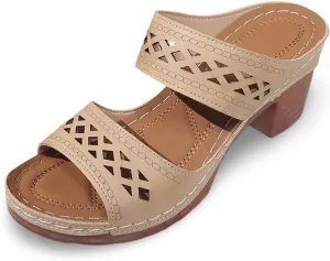 Women's Heeled Sandals Open Toe Slip On Block Womens Chunky Mid Heels Ankle Strap Sandal Slippers