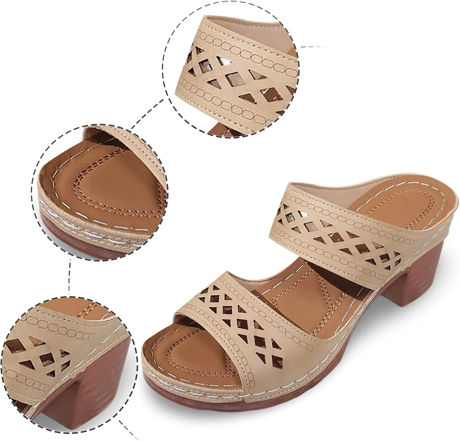 Women's Heeled Sandals Open Toe Slip On Block Womens Chunky Mid Heels Ankle Strap Sandal Slippers