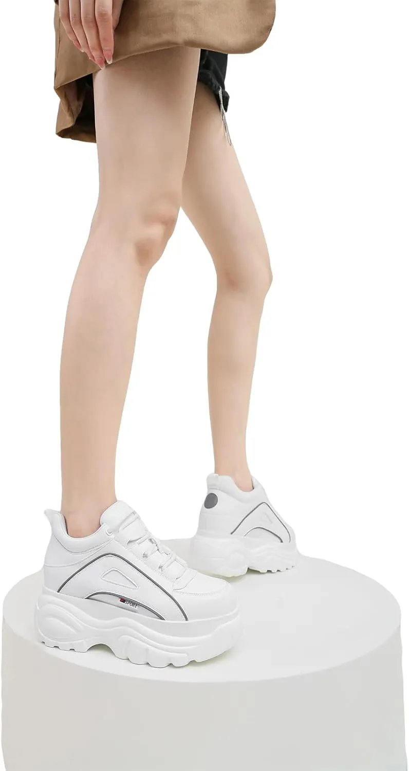 Women's High Platform Punk Chunky Sneakers Casual Lace-up Sports Dad Shoes