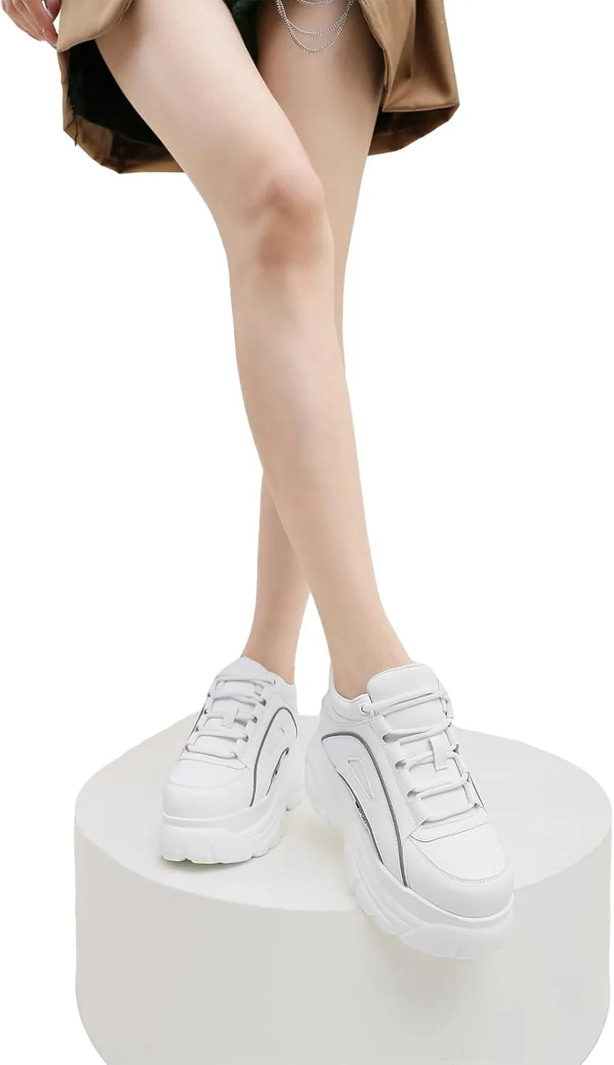 Women's High Platform Punk Chunky Sneakers Casual Lace-up Sports Dad Shoes