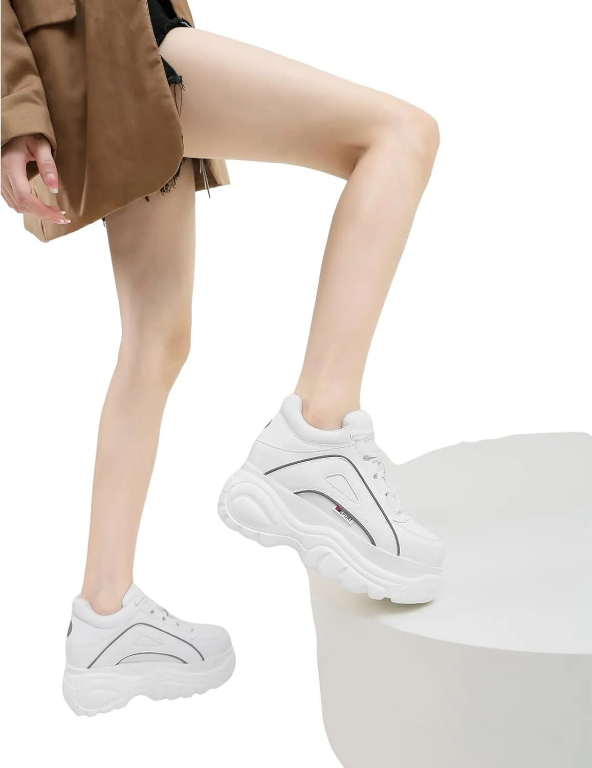 Women's High Platform Punk Chunky Sneakers Casual Lace-up Sports Dad Shoes