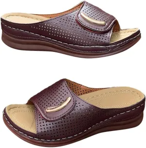 Women's Hollow Out Breathe Sandal Arch Support Solid Platform Slipper Summer Beach Slip on Sandals Metal Trim Shoe