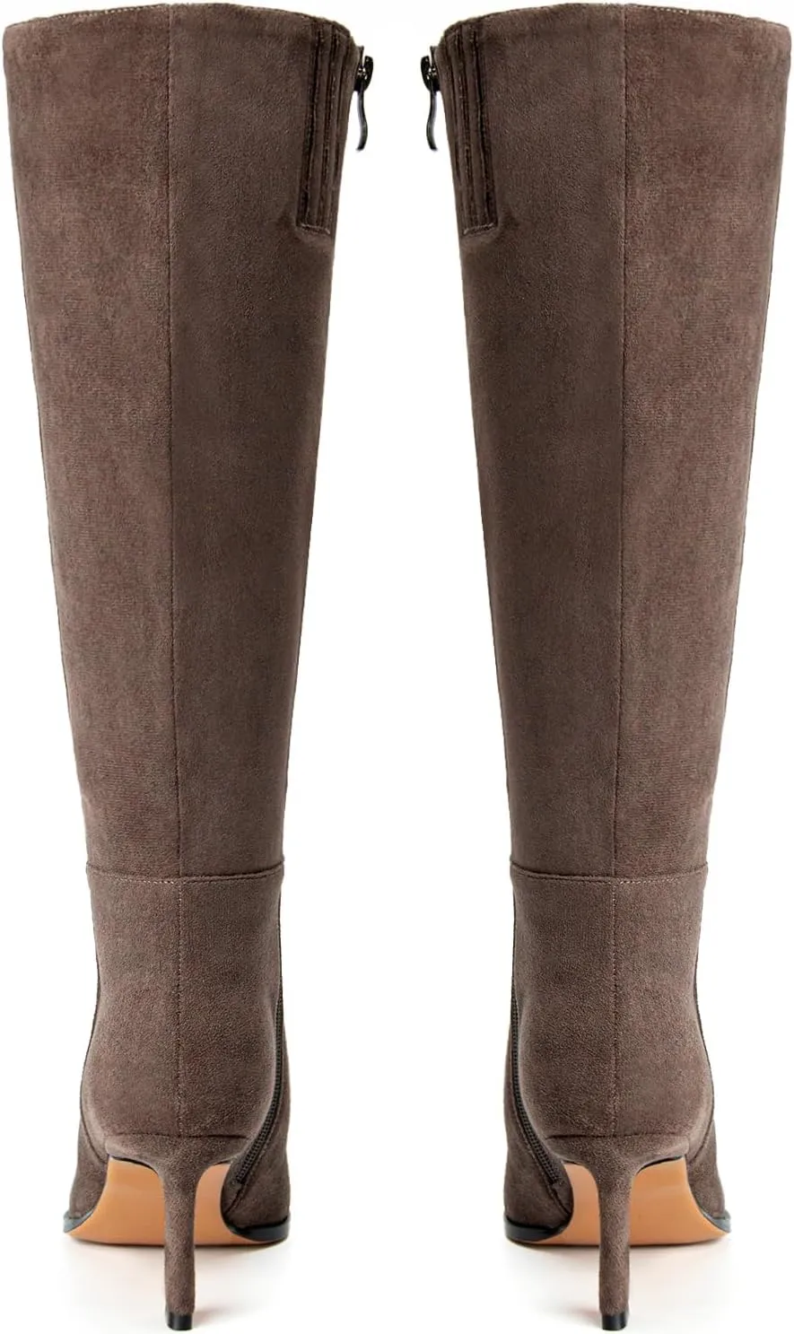 Womens Knee High Boots Kitten Heel Pointed Toe Faux Leather Long Boots Stiletto Side Zipper Comfortable Tall Boot