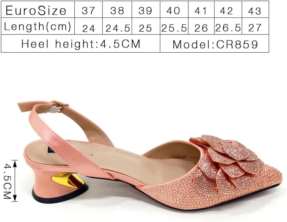 Women’S Knot Comfortable Heel Shoes and Bag Set with Rhinestone Embellishment and Slip-On Design