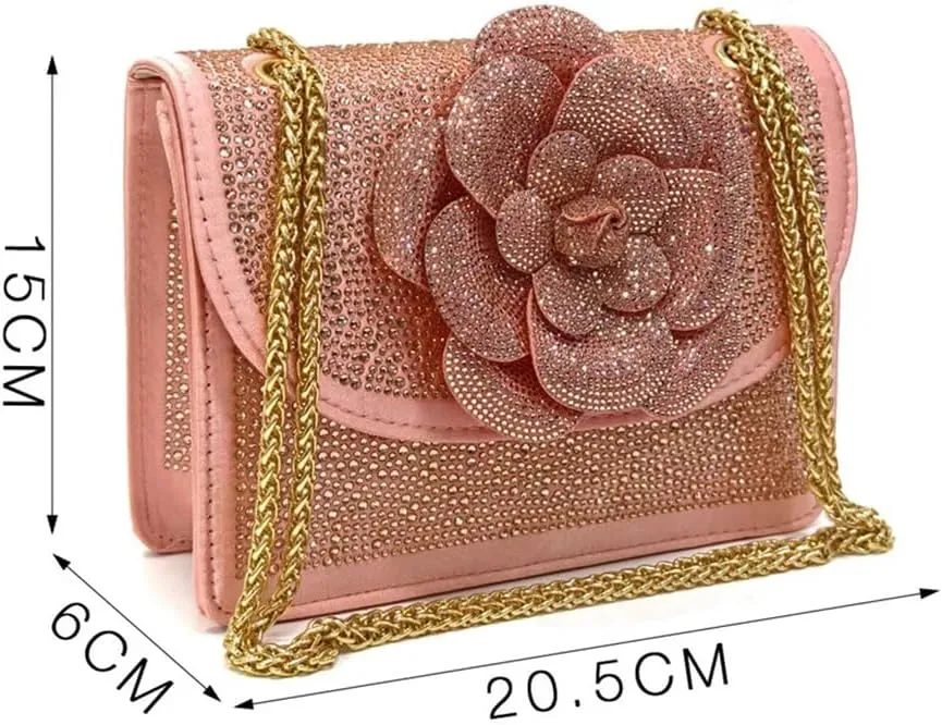 Women’S Knot Comfortable Heel Shoes and Bag Set with Rhinestone Embellishment and Slip-On Design