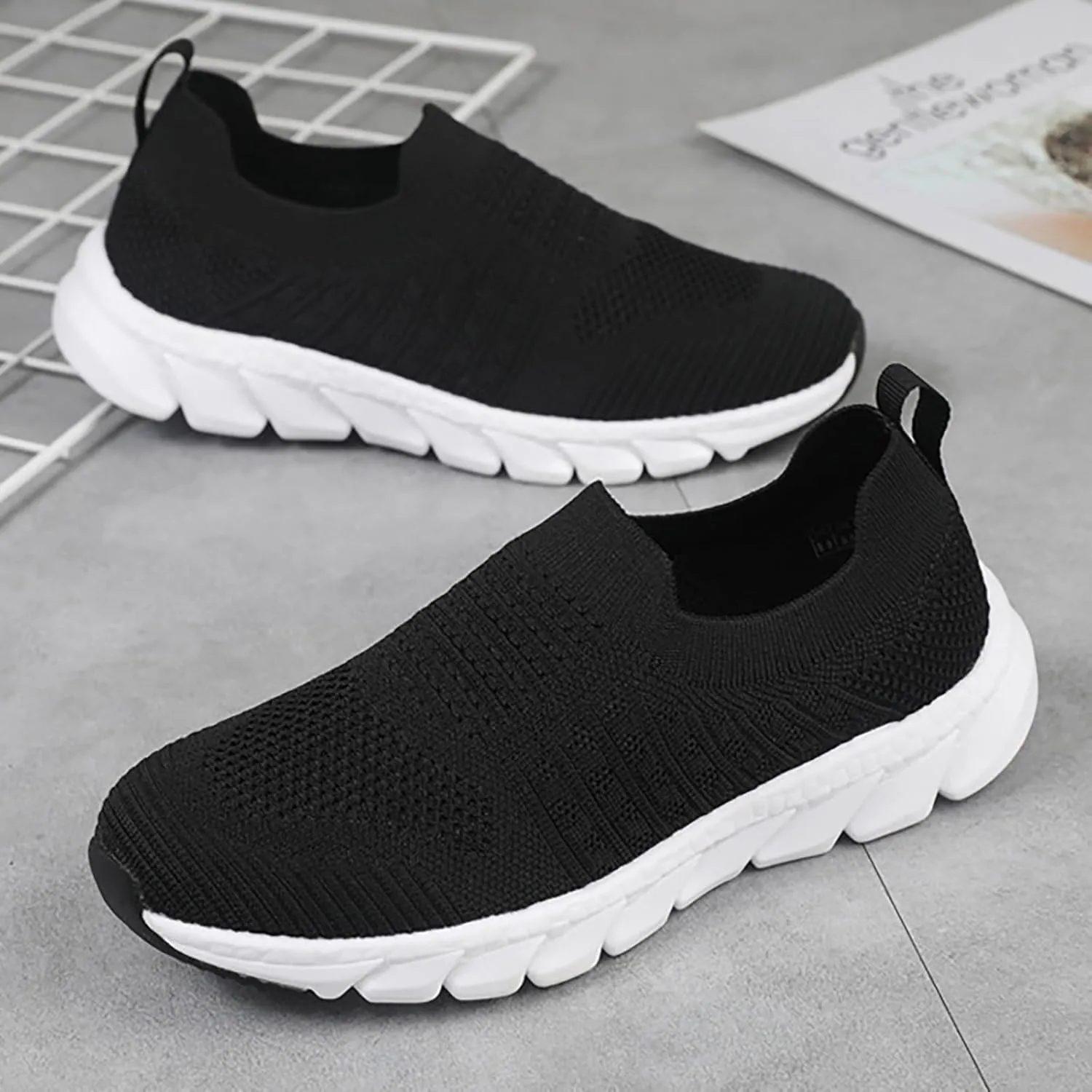 Womens Ladies Walking Running Shoes Slip On Lightweight Tennis Shoes Womens Casual Women's Casual Shoes Men's Fashion Sneakers Black Tennis Shoe Trainers Shoe