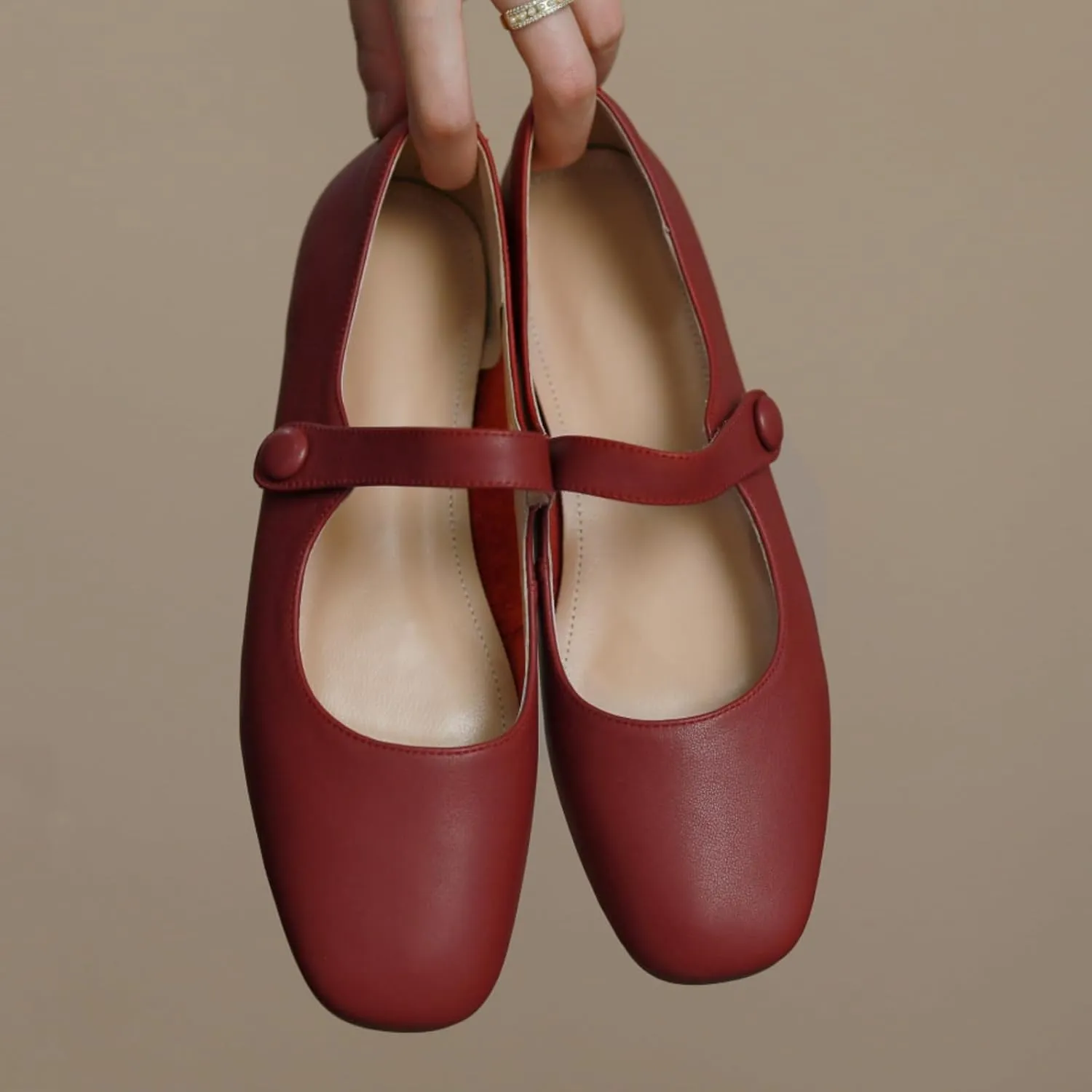 Women's Leather Mary Jane Flats - Soft Comfortable Material, Easy Buckle Slip On, Classic Go-to Casual Shoes