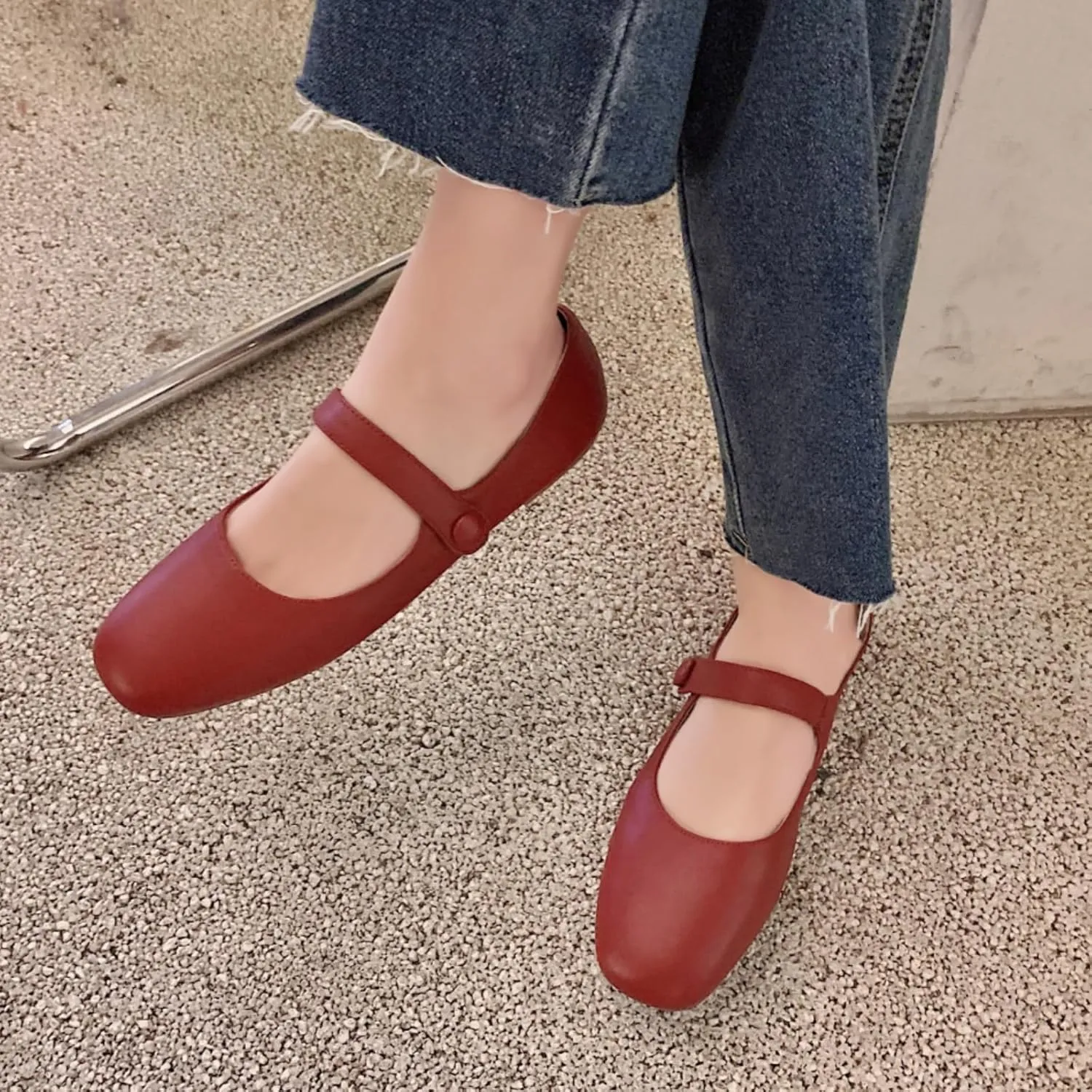 Women's Leather Mary Jane Flats - Soft Comfortable Material, Easy Buckle Slip On, Classic Go-to Casual Shoes