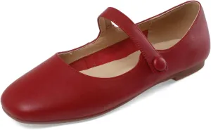 Women's Leather Mary Jane Flats - Soft Comfortable Material, Easy Buckle Slip On, Classic Go-to Casual Shoes