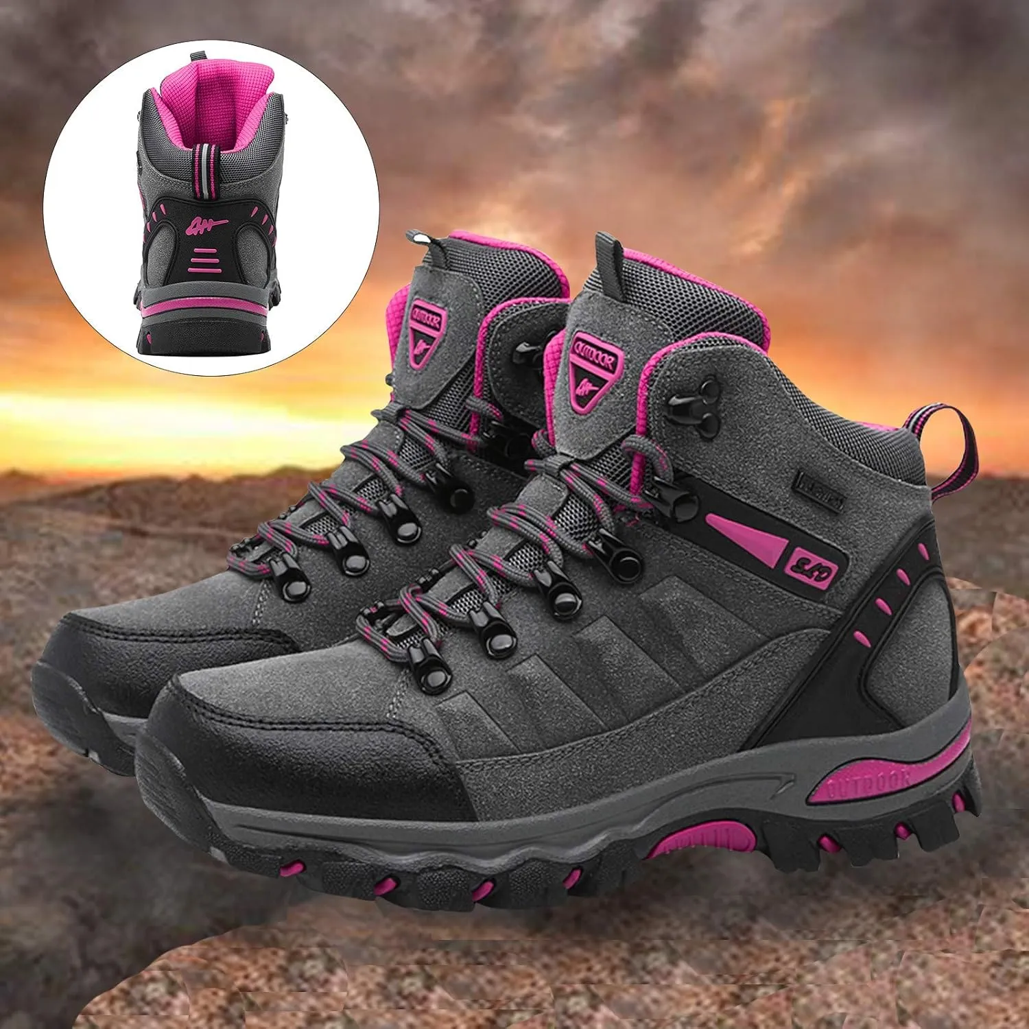 Women's Lightweight Hiking Shoes Mid Height Quick Laces Outdoors Travel Sneakers Waterproof Terrain Hiking Boot for Women