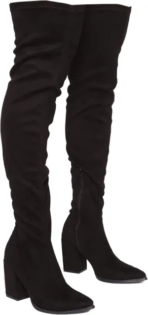 Women's Over The Knee Boot - Sexy Wide Calf - Wide FIT - Thigh High Pullon Boot - Trendy Block Heel Shoe - Comfortable Boot