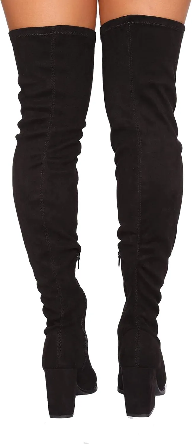 Women's Over The Knee Boot - Sexy Wide Calf - Wide FIT - Thigh High Pullon Boot - Trendy Block Heel Shoe - Comfortable Boot