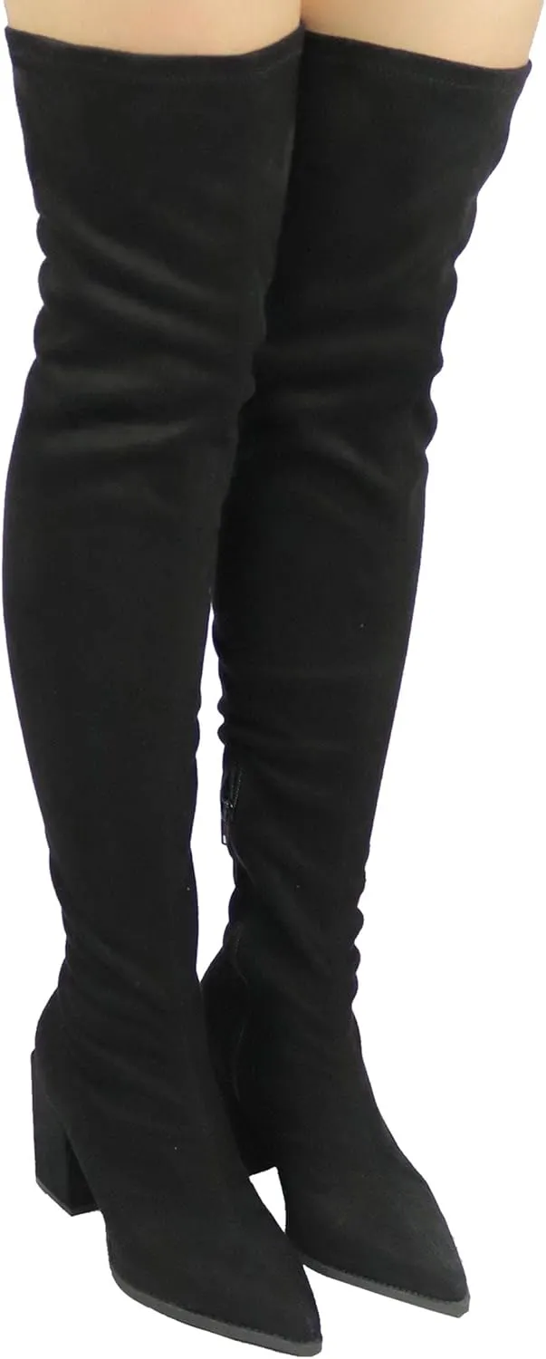Women's Over The Knee Boot - Sexy Wide Calf - Wide FIT - Thigh High Pullon Boot - Trendy Block Heel Shoe - Comfortable Boot