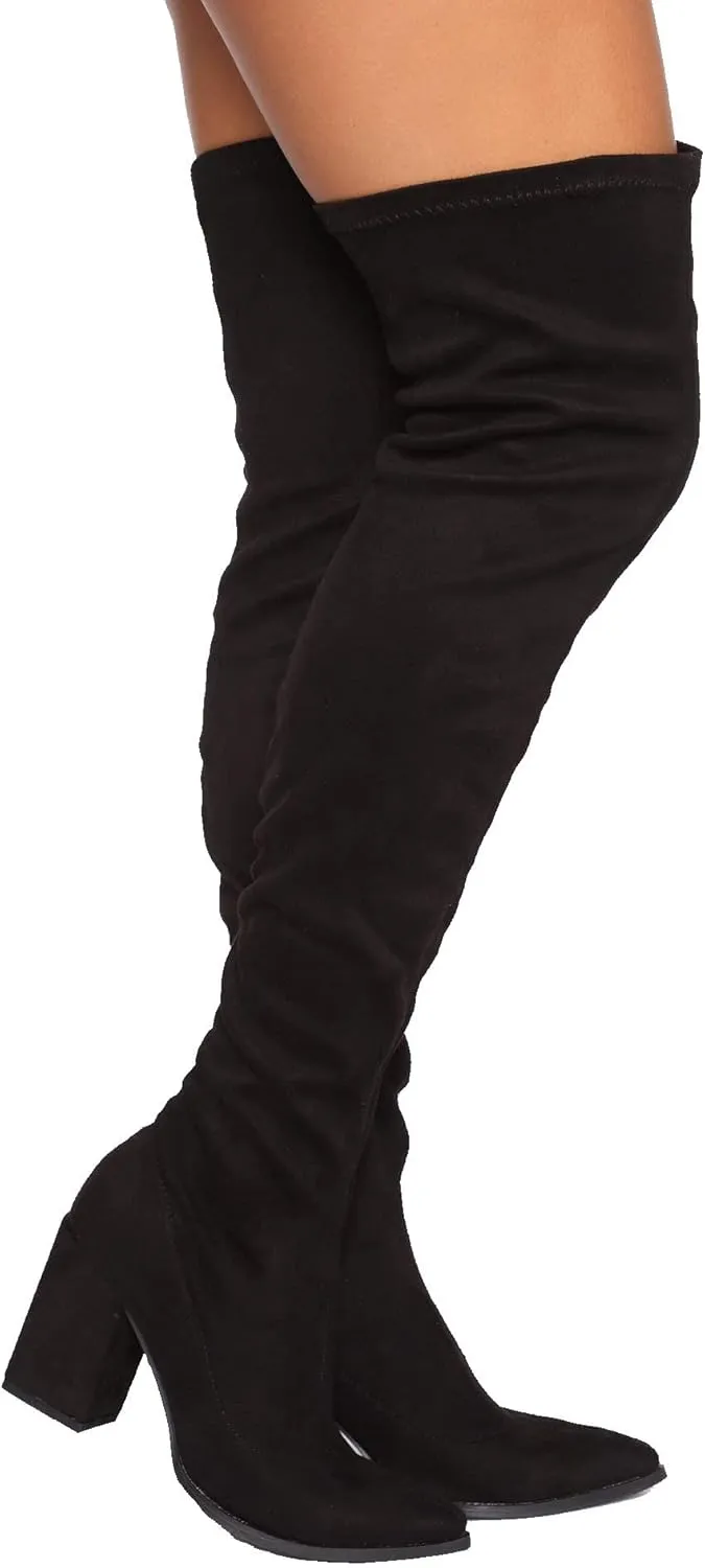 Women's Over The Knee Boot - Sexy Wide Calf - Wide FIT - Thigh High Pullon Boot - Trendy Block Heel Shoe - Comfortable Boot
