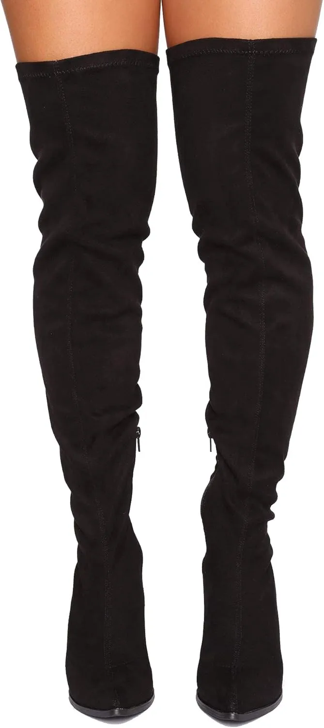 Women's Over The Knee Boot - Sexy Wide Calf - Wide FIT - Thigh High Pullon Boot - Trendy Block Heel Shoe - Comfortable Boot