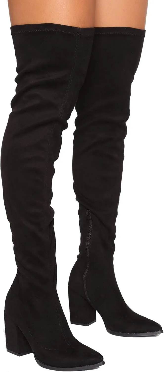 Women's Over The Knee Boot - Sexy Wide Calf - Wide FIT - Thigh High Pullon Boot - Trendy Block Heel Shoe - Comfortable Boot