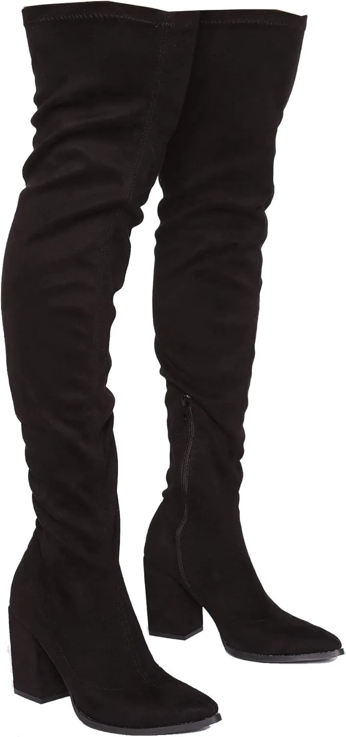 Women's Over The Knee Boot - Sexy Wide Calf - Wide FIT - Thigh High Pullon Boot - Trendy Block Heel Shoe - Comfortable Boot
