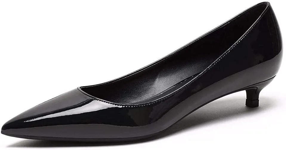 Women's Patent Leather Slip On Pointed Toe Ultra Low Kitten Heel Basic Dress Pumps Shoes
