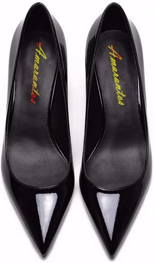 Women's Patent Leather Slip On Pointed Toe Ultra Low Kitten Heel Basic Dress Pumps Shoes