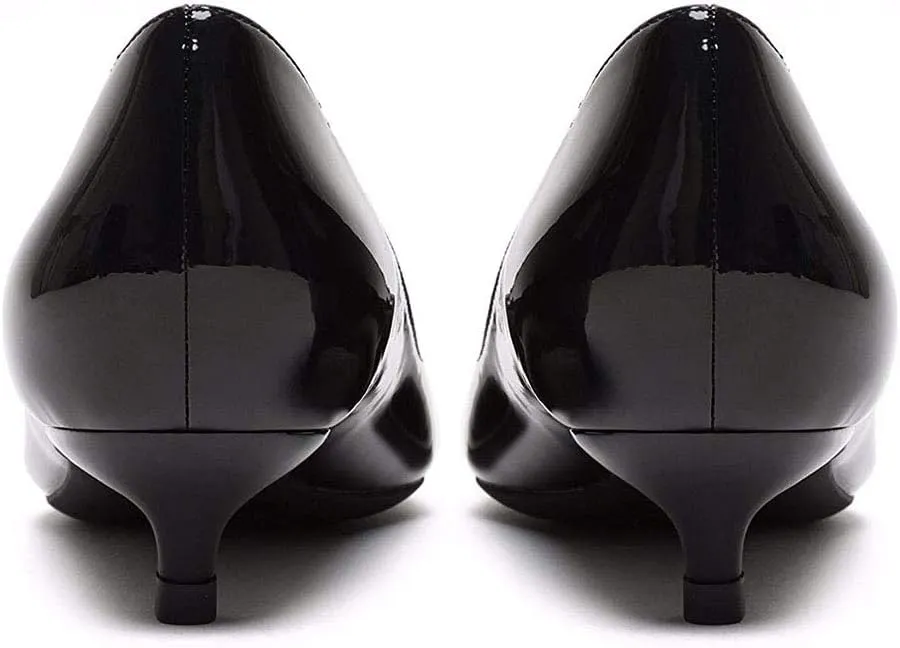 Women's Patent Leather Slip On Pointed Toe Ultra Low Kitten Heel Basic Dress Pumps Shoes
