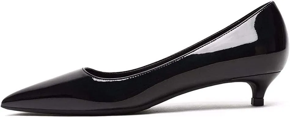 Women's Patent Leather Slip On Pointed Toe Ultra Low Kitten Heel Basic Dress Pumps Shoes