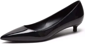 Women's Patent Leather Slip On Pointed Toe Ultra Low Kitten Heel Basic Dress Pumps Shoes