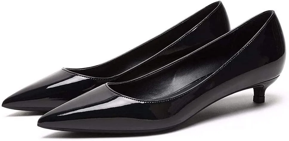 Women's Patent Leather Slip On Pointed Toe Ultra Low Kitten Heel Basic Dress Pumps Shoes