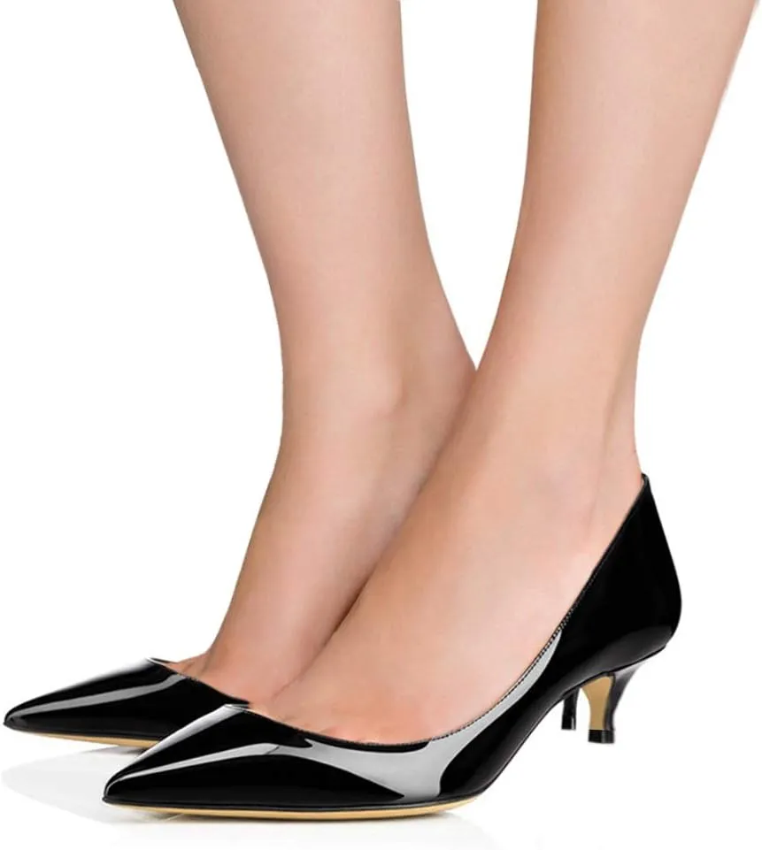 Women's Patent Leather Slip On Pointed Toe Ultra Low Kitten Heel Basic Dress Pumps Shoes