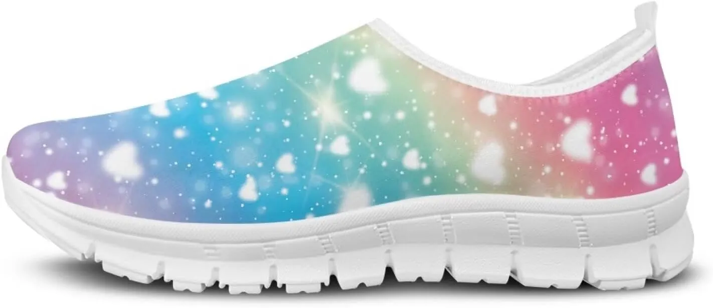 Women's Rainbow Print Shoes Slip On Casual Walking Sneakers Non Slip Comfortable Low Top Ourdoor Sports Flat Shoes