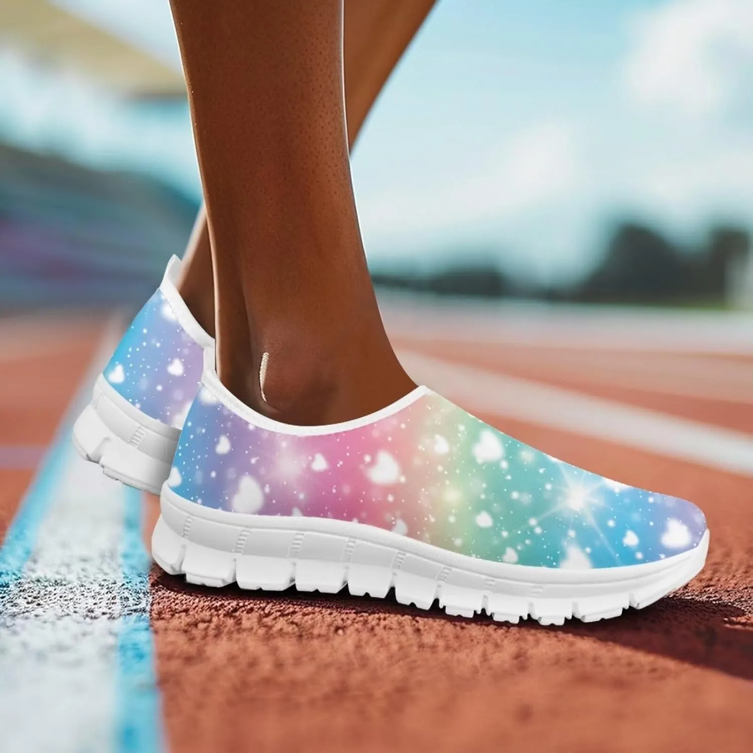 Women's Rainbow Print Shoes Slip On Casual Walking Sneakers Non Slip Comfortable Low Top Ourdoor Sports Flat Shoes